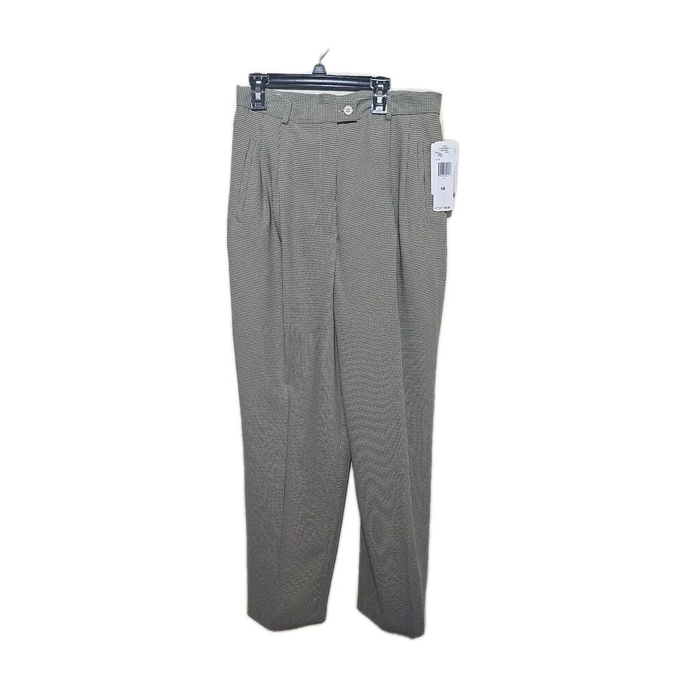NWT Vtg 90s Evan Picone Tan Houndstooth Pleated Preppy Pants Womans Size 10